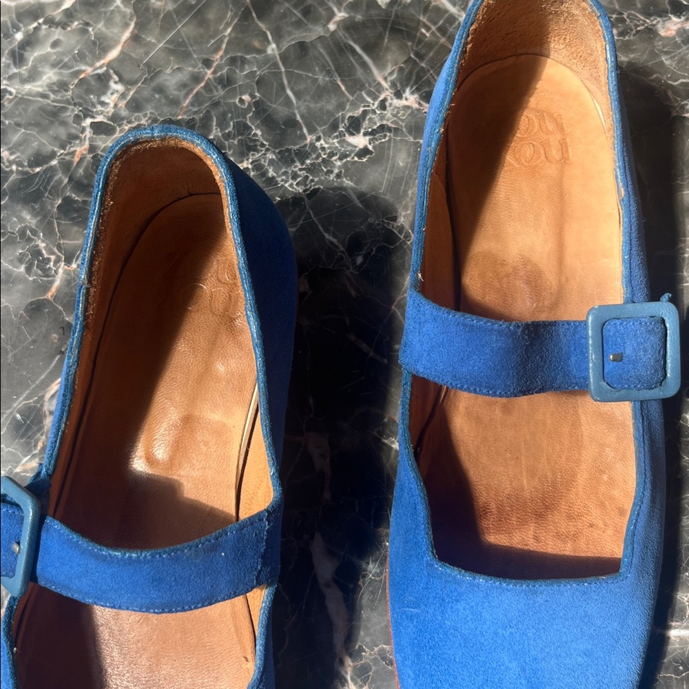 Blue Suede Mary Jane Shoes - Picture 2 of 5